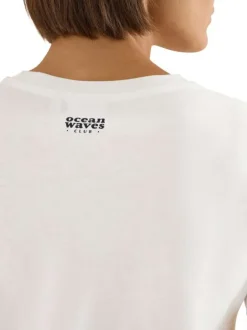 T-shirt en coton blanc à imprimé avec une coupe droite et un col rond