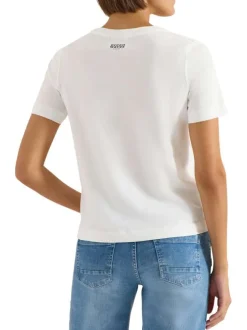 T-shirt en coton blanc à imprimé avec une coupe droite et un col rond