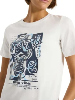 T-shirt en coton blanc à imprimé avec une coupe droite et un col rond