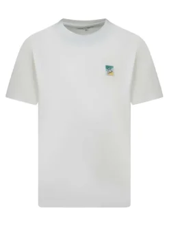 T-shirt en coton blanc à imprimé avec une coupe droite et un col rond
