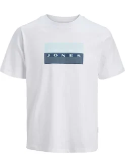 T-shirt en coton blanc imprimé avec une coupe droite et un col rond