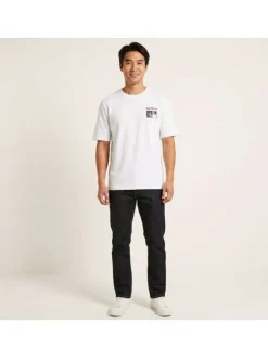 T-shirt en coton blanc imprimé avec une coupe droite et un col rond