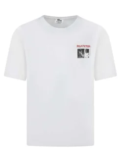 T-shirt en coton blanc imprimé avec une coupe droite et un col rond