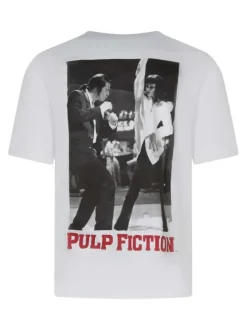 T-shirt en coton blanc imprimé avec une coupe droite et un col rond
