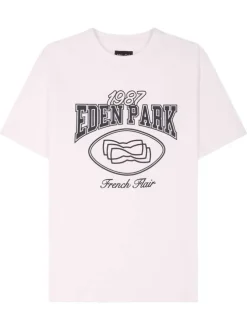 T-shirt en coton blanc à imprimé avec une coupe droite et un col rond