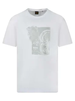 T-shirt en coton blanc à imprimé avec une coupe droite et un col rond