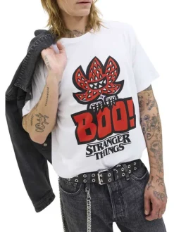 T-shirt en coton blanc imprimé avec une coupe droite et un col rond