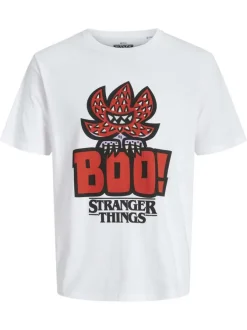 T-shirt en coton blanc imprimé avec une coupe droite et un col rond