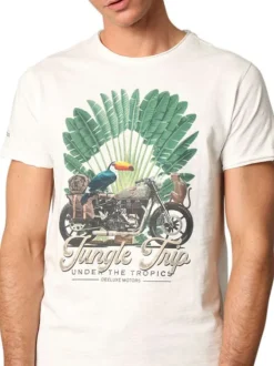 T-shirt en coton blanc imprimé avec une coupe droite et un col rond