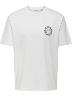 T-shirt en coton blanc à imprimé canards au dos avec un col rond