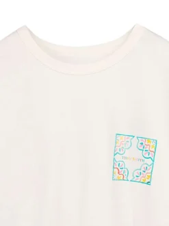 T-shirt en coton blanc imprimé à coupe droite pourvu d'un col rond