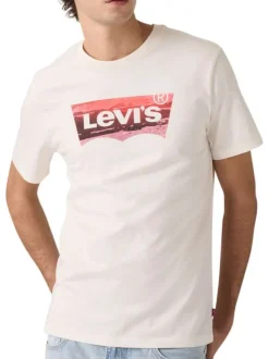 T-shirt en coton blanc imprimé à coupe droite pourvu d'un col rond