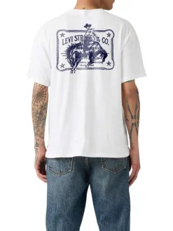 T-shirt en coton blanc imprimé à coupe droite pourvu d'un col rond