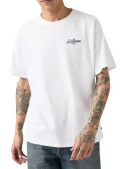 T-shirt en coton blanc imprimé à coupe droite pourvu d'un col rond