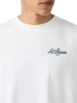 T-shirt en coton blanc imprimé à coupe droite pourvu d'un col rond