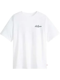 T-shirt en coton blanc imprimé à coupe droite pourvu d'un col rond