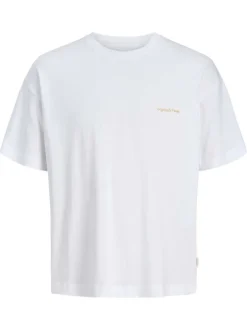 T-shirt en coton blanc imprimé à coupe droite pourvu d'un col rond