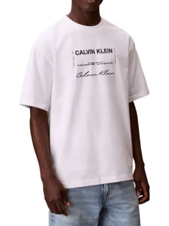 T-shirt en coton blanc à imprimé écritures avec une coupe droite et un col rond