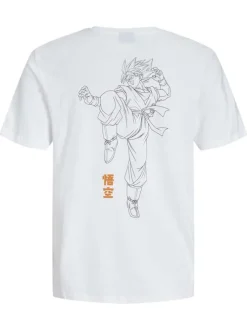 T-shirt en coton blanc imprimé dessin animé à la poitrine et au dos à col rond