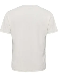 T-shirt en coton blanc imprimé à la poitrine à coupe droite et à col rond
