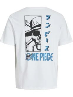 T-shirt en coton blanc imprimé manga à la poitrine et au dos avec un col rond