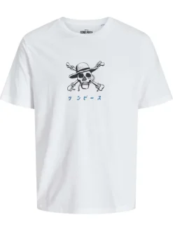 T-shirt en coton blanc imprimé manga à la poitrine et au dos avec un col rond