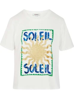 T-shirt en coton blanc imprimé pourvu d'une coupe droite et d'un col rond
