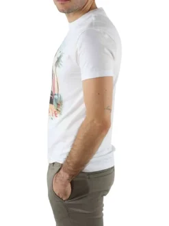 T-shirt en coton blanc imprimé 4x4 à coupe droite et col rond