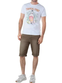 T-shirt en coton blanc à motif tropical spirit à coupe droite et col rond
