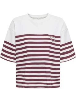 T-shirt en coton blanc rayé avec une coupe droite à col rond