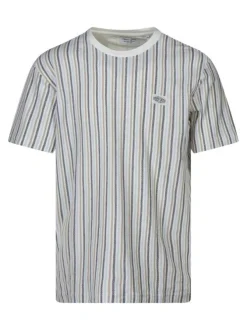 T-shirt en coton blanc à rayures avec une coupe droite et un col rond