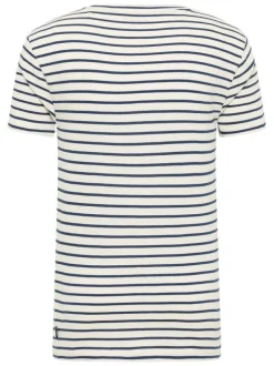 T-shirt en coton blanc à rayures bleues marine avec un col rond