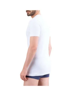 T-shirt en coton blanc uni avec coupe près du corps et un col rond
