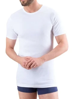 T-shirt en coton blanc uni avec coupe près du corps et un col rond