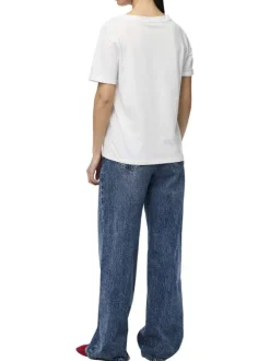 T-shirt en coton blanc uni avec des ourlets aux manches à coupe ample et à col v