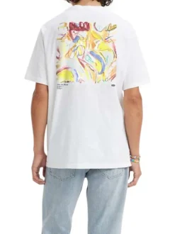 T-shirt en coton blanc uni avec dessin abstrait imprimé dans le dos