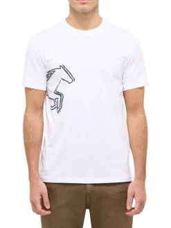 T-shirt en coton blanc uni avec la moitié du logo imprimée et à col rond