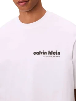 T-shirt en coton blanc uni avec le nom de la marque imprimé et à col rond