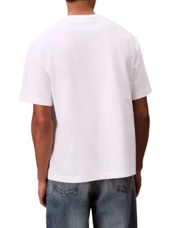 T-shirt en coton blanc uni avec le nom de la marque imprimé et à col rond
