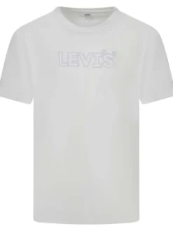 T-shirt en coton blanc uni avec un col rond et le nom de la marque