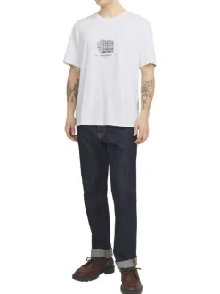 T-shirt en coton blanc uni avec un col rond et une coupe droite