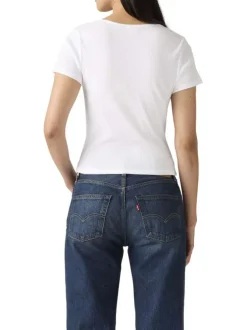 T-shirt en coton blanc uni avec une coupe droite et un col carré