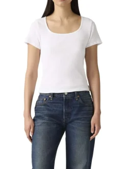 T-shirt en coton blanc uni avec une coupe droite et un col carré