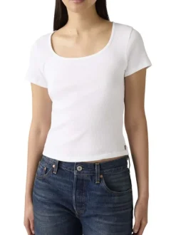 T-shirt en coton blanc uni avec une coupe droite et un col carré