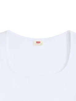 T-shirt en coton blanc uni avec une coupe droite et un col carré