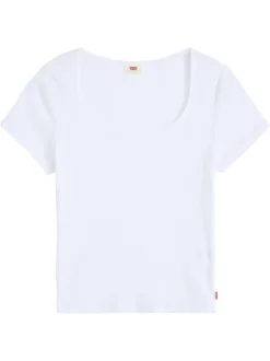 T-shirt en coton blanc uni avec une coupe droite et un col carré
