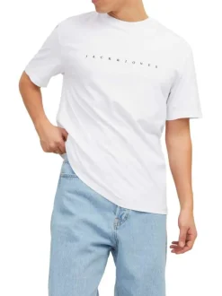 T-shirt en coton blanc uni avec une coupe droite et un col rond