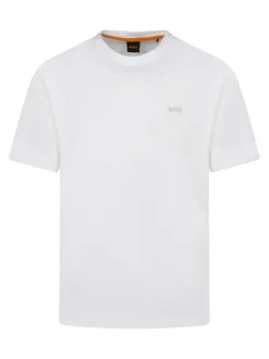 T-shirt en coton blanc uni avec une coupe droite et un col rond