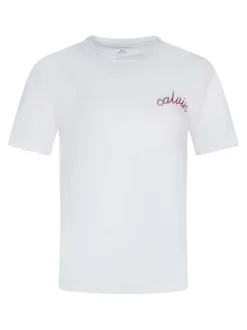 T-shirt en coton blanc uni avec une coupe droite et un col rond