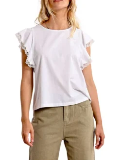 T-shirt en coton blanc uni avec une coupe droite et un col rond